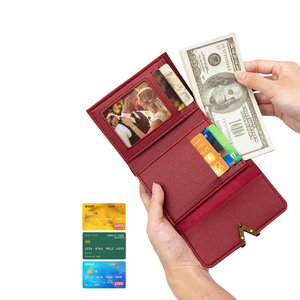 Women's Red PU Leather Purse Ladies Front Pocket <strong>Wallet</strong> with Button Closure Fashionable <strong>Trifold</strong> <strong>Wallets</strong> for Women Money Purses - Product Image 6