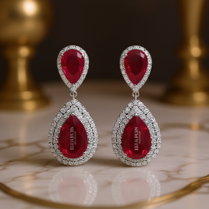 Boucles d'oreilles de luxe Elkapch en diamant rouge taille poire, or blanc, pour mariage, couleur D, certifiées GIA, naturelles - Product Image 2