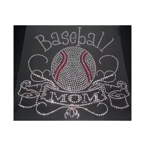 Wholesale Customized Hot Fix Rhinestone Baseball Mom's Logo Design Transfer for t shirt