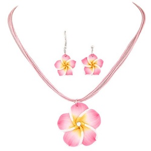 Hawaiian Plumeria Rubra Bohemia Tropical flor aleación colgante pendientes collar conjunto para Luau Beach Party regalo de mujer - Product Image 1