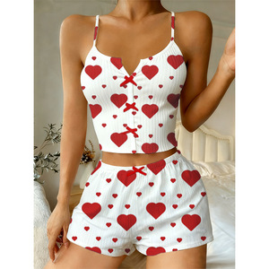 Love Pattern Printed Suspender Short Underwear Female Pajamas Skin Friendly Loungewear Daily Household Wear Casual Nightwear - Product Image 3