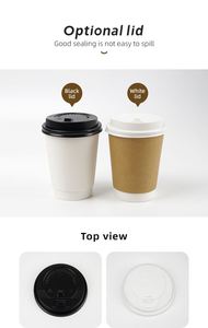 Vaso de Papel Kraft de Pared Simple, Desechable, Biodegradable, para Bebidas Calientes y Frías, con Tapa, Tamaño/Logotipo Personalizado, 6/9/12/14/16 oz - Product Image 2