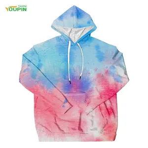 Factory Wholesale Custom Made Design Tie Dye Printed Hoodies Sublimation Blank Faux Bleach Polyester Pullover Hoodie