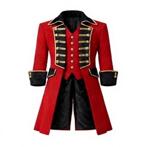 Red Winter Waterproof Woolen Button Medieval Cosplay <b>Coat</b> Men Gothic Victorian Steampunk Costume Style Party Performance Outfit - Product Image 1