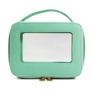 PU Clear Window Makeup Bag Soft Handle Simple <b>Cosmetic</b> <b>Case</b> Zipper Waterproof Beauty for Storage Pouch Travel Large - Product Image 1