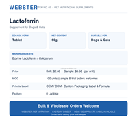 Comprimés de lactoferrine Webster pour chiens et chats, soutien immunitaire au colostrum bovin, supplément quotidien 60g