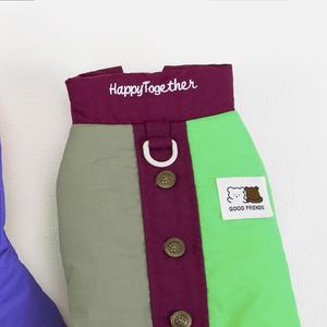 厚手のフリース裏地付き4脚用犬用ジャケット、カラーブロック冬用ペットコート、漫画パッチ付きスナップボタン＆リード用Dリング付き、小型犬用 - Product Image 4