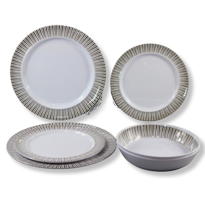 Juego de cena de melamina entrelazada a rayas negras y doradas 2025, <span class=keywords><strong>vajilla</strong></span> duradera elegante de <span class=keywords><strong>12</strong></span> <span class=keywords><strong>piezas</strong></span> para el hogar y la fiesta - Product Image 3