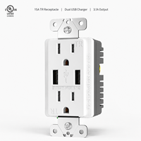 Beyaz USB Girişli Çift Tip Duvar Şarj Cihazı Prizi 15 Amper 20A 120V Kurcalamaya Dayanıklı Dubleks 3.1A, Listelenen NEMA 5-15R Elektrik Standardlarına Uygun
