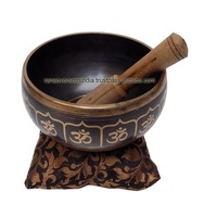 Cuenco tibetano de latón con patrón Om, mazo y cojín, estilo budista, para relajación profunda, sanación y yoga, origen India, precio competitivo