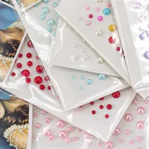 Hisenlee Half Round Pearls Sticker Flat Bottom Self-adhesive Decorative Stickers For DIY Nail Face Body Disposable Embellishment