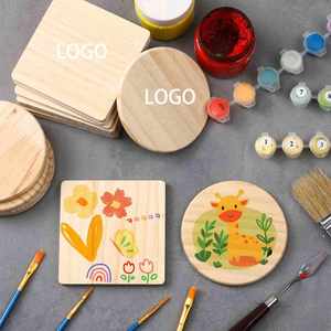 Wood Blank Wooden <b>Craft</b> Coasters With Non Slip <b>Foam</b> Pad Stickers for Christmas Diy Stained Painting Home Decoration - Product Image 2
