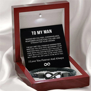 2026 <b>Engraved</b> Geometric Stainless Steel Black Handmade Leather Unisex Chain & Link Bracelet Magnetic Buckle Classic - Product Image 3