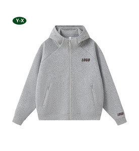 Chaqueta de Sudadera con Capucha para Hombre, Estilo Cardigan, Color Sólido, Manga Raglán, Logotipo Personalizado, Cierre Líquido, Otoño-Invierno - Product Image 1