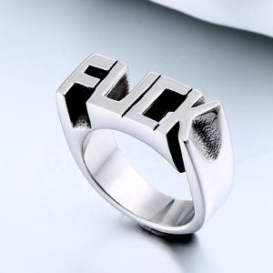Bague Statement en Acier Inoxydable 316L « FK » pour Homme, Plaqué Or Argenté Antique, Style Audacieux, Tendance Motard, Punk, Hip Hop - Product Image 4