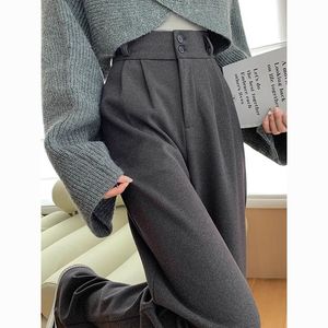 Grey Woolen Polyester Boot Cut Suit Pants <strong>Women</strong> Autumn-Winter 2025. New Style. High-Waisted. Thickly <strong>Lined</strong>. Regular Fit. Pants - Product Image 1