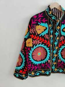 Handmade Velvet Suzani <b>Jacket</b> with Animal <b>Pattern</b> Lace Embroidery Cotton Filling-Boho Winter Ethnic Outerwear for Women - Product Image 3