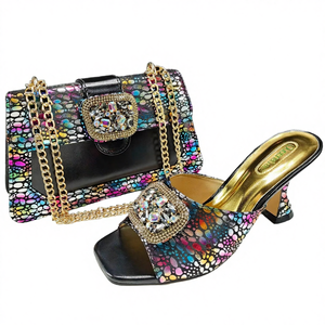 Italian PU Open Toe Slip-On <b>Wedges</b> and Stones Bridal Shoes <b>Set</b> for Women Summer Winter African Party Designer Inmyshop - Product Image 4