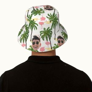 Sombrero de Pescador Hawaiano Personalizado con Diseño Tropical de Flamencos y Palmeras, Ala Ancha, Protección Solar para Playa y Pesca, Estilo de Dibujos Animados - Product Image 6