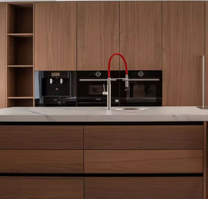 Meuble de cuisine moderne sur mesure avec îlot, accessoires de charnières de luxe en bois massif pour projet de villa - Product Image 3