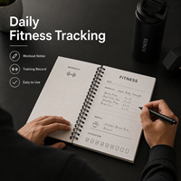 Carnet de fitness personnalisé à spirale, couverture métallique gris argenté, spirale noire, journal d'entraînement, de repas et d'hydratation, fabrication OEM en gros