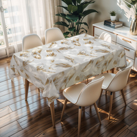 Nappe carrée grise anti-rayures à motif plumes, imperméable et anti-poussière, pour dîner familial et anniversaire