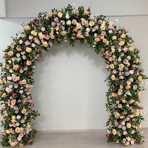 Arco Floreale Verde, Rosa e Giallo per Decorazione Palco Matrimoniale, Arco Floreale Artificiale per Feste, Eventi Domestici, Centrotavola e Sfondo - Product Image 6