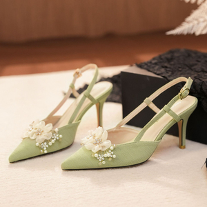Zapatos de Tacón Alto para Mujer, con Plumas, Estilo Stiletto, Sandalias Sexys con Flores y Tira Trasera - Product Image 1