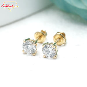 Boucles d'oreilles en diamant de laboratoire rond blanc de 2 carats IGI DEF VVS1 plaqué or jaune 14 carats Goldleafgem, bijoux pour femmes - Product Image 2