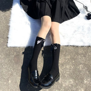 Women's Mid Calf Socks Velvet Bow Cotton Knee Socks For Youth Uniform Style - Product Image 3