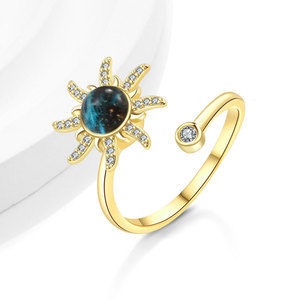 Anillos Minimalistas Giratorios con Diseño de Sol, Ajustables, con Circonitas Engastadas, Bañados en Oro sobre Cobre, Joyería Antideslustre para Mujer - Product Image 6