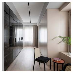 Foshan Factory Supply Simple Beige Color Walk in <b>Wardrobe</b> Custom Wooden Closet Combination with <b>Mirrored</b> Door and Drawers - Product Image 2