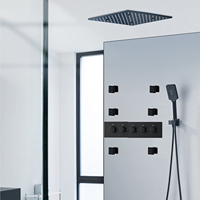 Ensemble de panneau de douche LED carré mural de 20 pouces avec jet de pluie, robinet thermostatique et jets latéraux