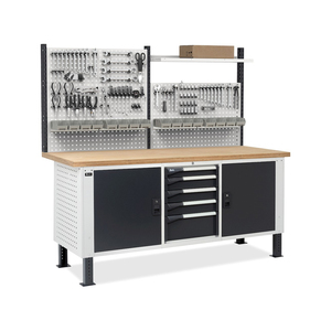 Fami Master BR 200cm établi réglable avec plateau en bois, 4 tiroirs, 2 armoires et mur perforé - Product Image 4