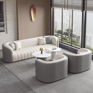 Conjunto de Sillas de Espera Ovaladas Modernas, Sofá Cómodo y Mesa de Centro para Espacios Comerciales - Product Image 1