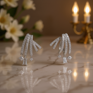 <b>Pavilion</b> White Gold Diamond Earrings Princess Cut Natural Diamonds Luxury Party Women's Jewelry - Product Image 2