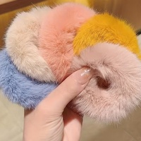 Ikat Rambut Bulu Kelinci Imitasi Warna Cerah Manis Lucu untuk Wanita dan Anak Perempuan, Aksesoris Rambut Buatan Tangan Warna-warni