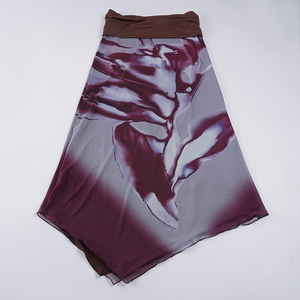 Falda Larga de Malla Fluida con Estampado Abstracto y Dobladillo Irregular para Mujer, Estilo Bohemio Artístico, Cintura Alta, para Verano 2026 - Product Image 6