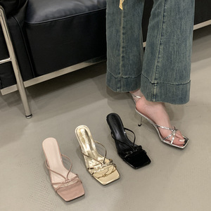 Nouvelles mules d'été 2026 à talon fin et bout carré, style haute couture française, sandales à talon haut à une bride pour l'extérieur, style mondaine - Product Image 4