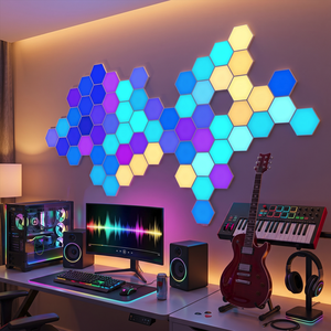 Panneaux lumineux LED hexagonaux RGB, modulaires, à commande par application intelligente, synchronisation musicale, lumières murales pour salle de jeu, studio de musique, décoration intérieure - Product Image 1
