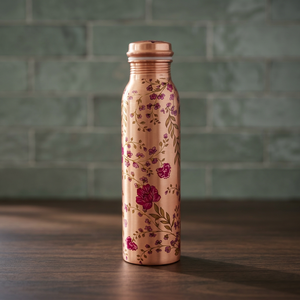 Botella de Agua de Cobre con Diseño Floral, Termo Portátil de Viaje - Product Image 3