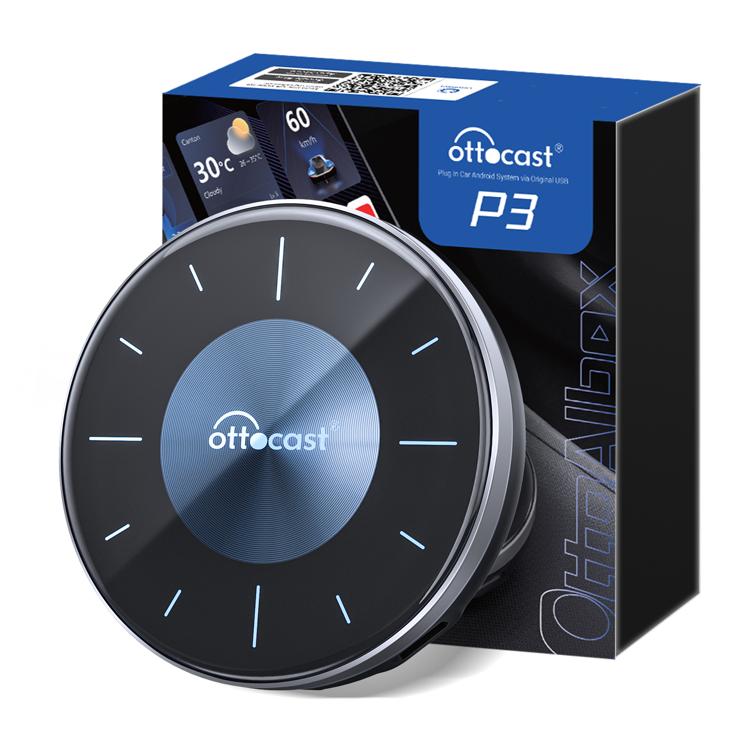 Ottocast P3 Carplay AI Box - Wireless Android Auto Dongle