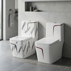 Modern Ceramic One-Piece Water Closet Toilet with Black Decorative Lines - S/P Trap, Made in China, Bathroom Sanitary Wares WC - Product Image 6