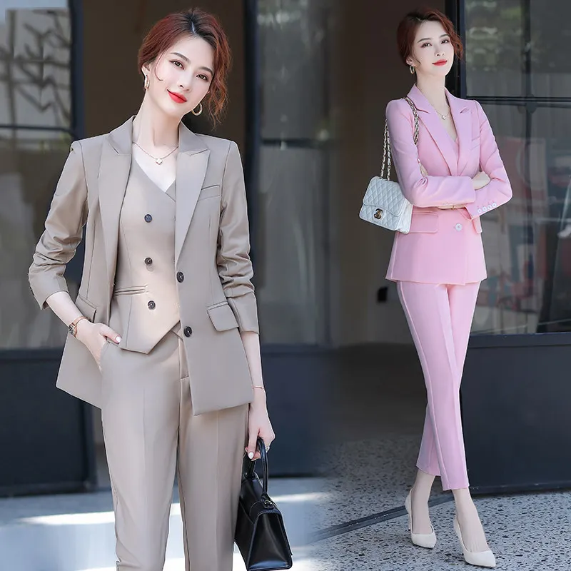 New Arrival Ladies Mặc Văn Phòng Phù Hợp Với Dài Tay Áo Blazers Vest Và Quần 3 Mảnh Thiết Lập Cho Phụ Nữ