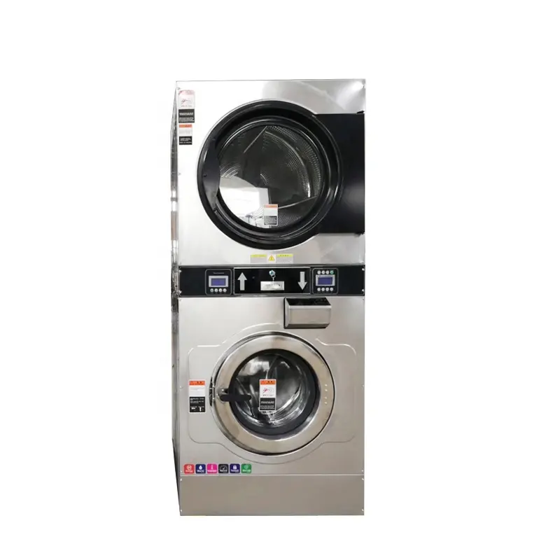 Lavandería comercial lavadora automática con moneda pila de lavadora y secadora