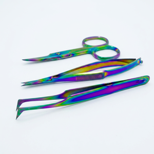 Pinzas y Tijeras para Extensión de Pestañas de Acero Inoxidable con Logotipo Personalizado Arcoíris - Herramientas de Precisión Antiestáticas y Duraderas para Pestañas - Product Image 1