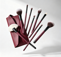 Kit de pinceaux de maquillage professionnel 8 pièces/ensemble avec sac, manche en bois gris argenté, virole en aluminium, poils en nylon