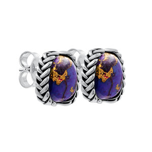 Boucles d'oreilles clous en cuivre violet et turquoise, argent sterling 925, style bohème, serti clos, pour femme, usage quotidien - Product Image 6