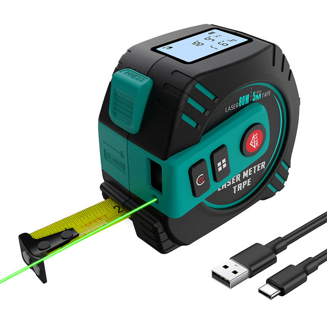 Professional 2-in-1 Green Laser Rangefinder Smart Digital Tape Measure 5M Ruler and 80M Distance Meter Industrial Use