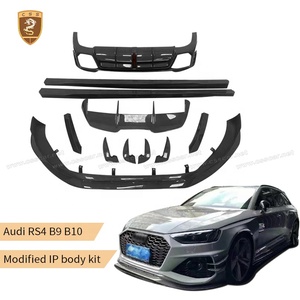 Kit de carrosserie en fibre de carbone de style IP pour <span class=keywords><strong>Audi</strong></span> RS4 Avant B9 B10 2020-2023 jupes latérales à lèvre avant diffuseur arrière pare-chocs Canards aile de toit - Product Image 3